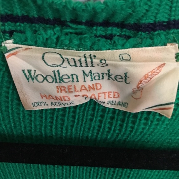 Vintage IRELAND Shamrock Green Acrylic Cardigan Quills Woollen Market L - Picture 5 of 10